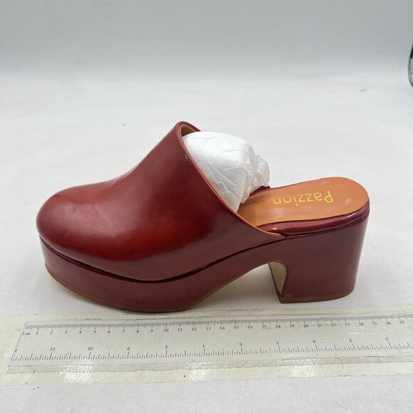 Pazzion Brown Red Thick Platform Rounded Toe Mules Clogs Slip On Chunky Heel Sl - Picture 1 of 7